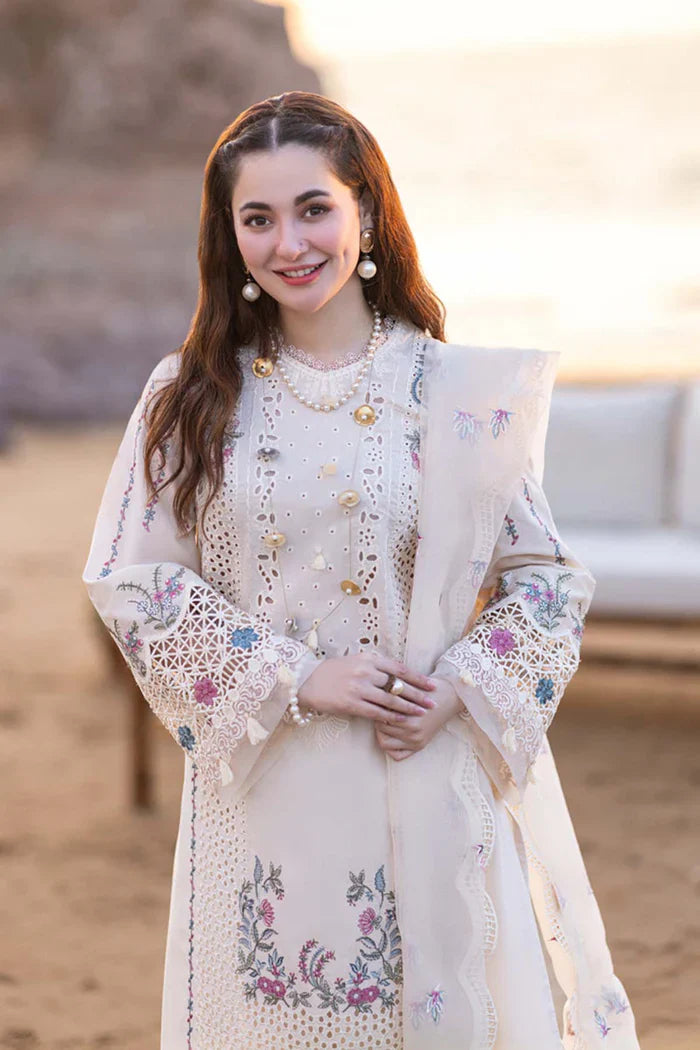 Qalamkaar - 3PC Unstitched Lawn Chicken Kari Embroidered Shirt with Embroidered Slub Net Dupatta - RC 1029