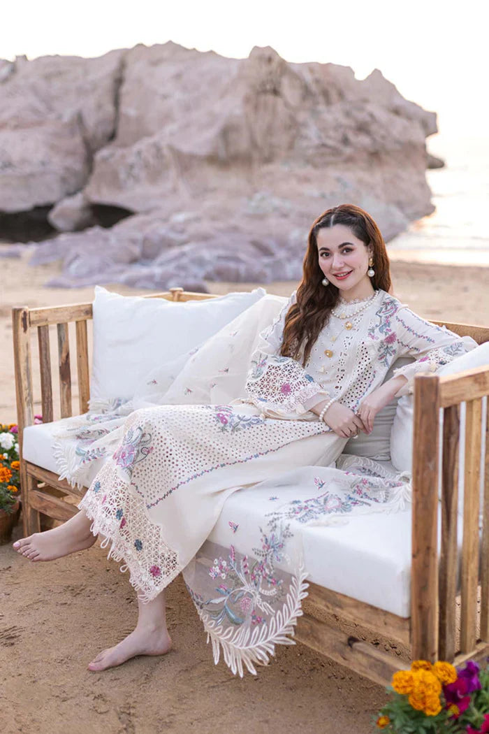 Qalamkaar - 3PC Unstitched Lawn Chicken Kari Embroidered Shirt with Embroidered Slub Net Dupatta - RC 1029