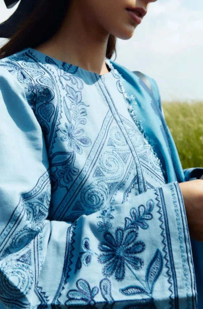 Zara Shah Jahan - 3PC Unstitched Dhanak Embroidered Shirt with Printed Shawl and Trouser - RC 1110
