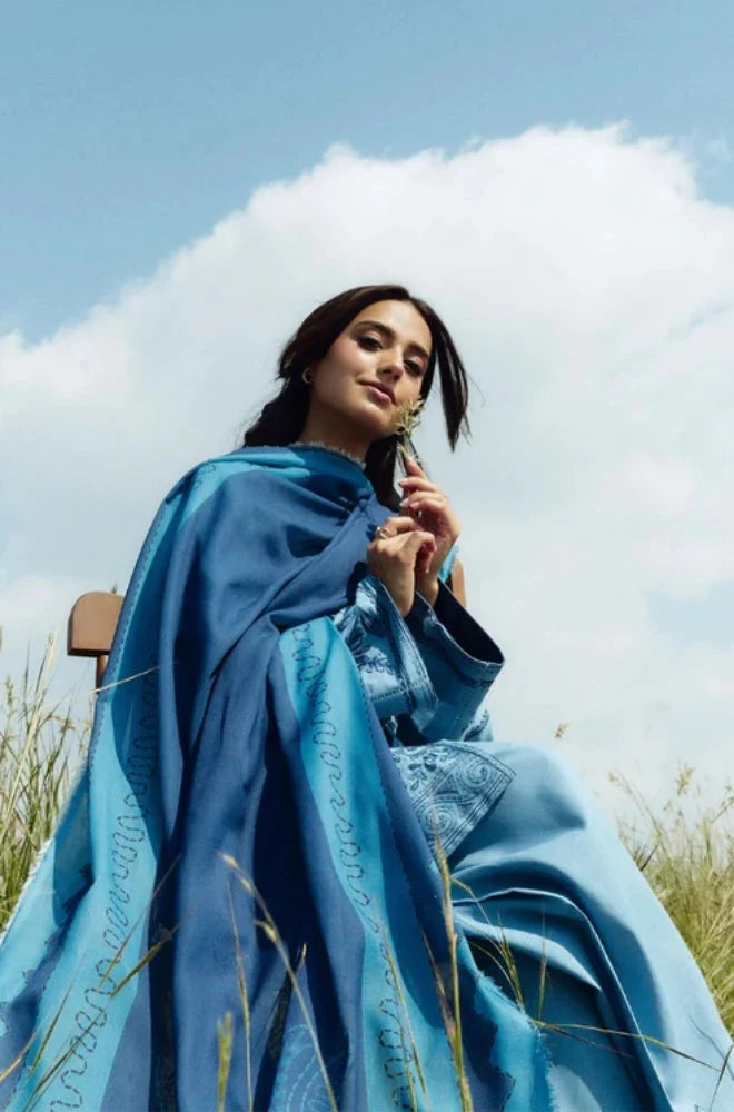 Zara Shah Jahan - 3PC Unstitched Dhanak Embroidered Shirt with Printed Shawl and Trouser - RC 1110