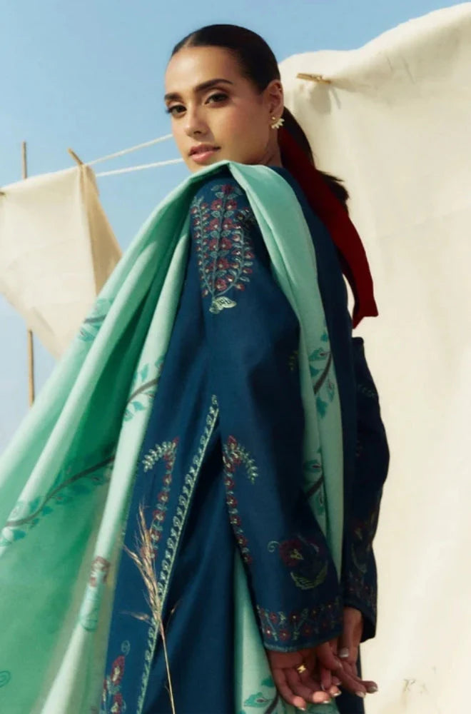 Zara Shah Jahan - 3PC Unstitched Dhanak Embroidered Shirt with Printed Shawl and Trouser - RC 1111