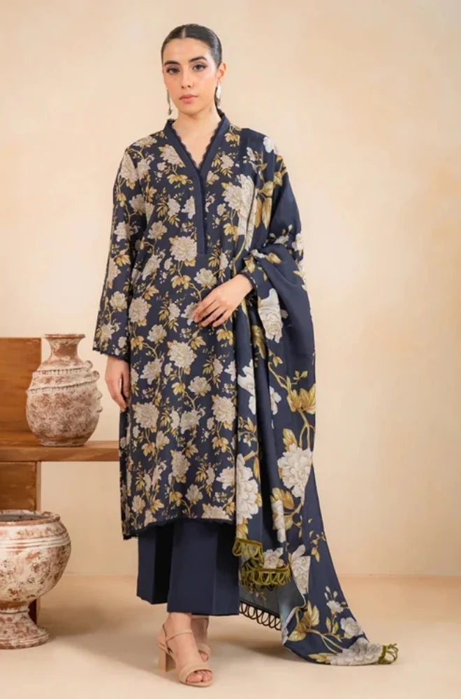 3PC Unstitched Printed Khaddar Shirt with Printed Khaddar Dupatta and Same Printed Trouser - RC 1512