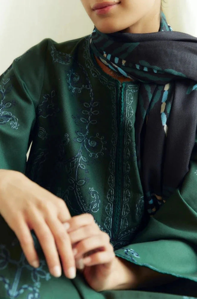 Zara Shah Jahan - 3PC Unstitched Dhanak Embroidered Shirt with Printed Shawl and Trouser - RC 1112