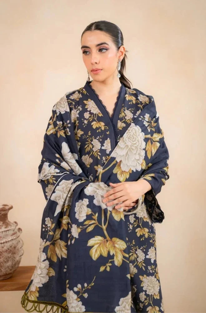 3PC Unstitched Printed Khaddar Shirt with Printed Khaddar Dupatta and Same Printed Trouser - RC 1512