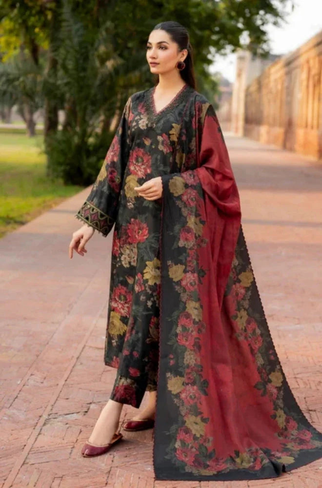 3PC Unstitched Printed Khaddar Shirt with Printed Khaddar Dupatta and Same Printed Trouser - RC 1513