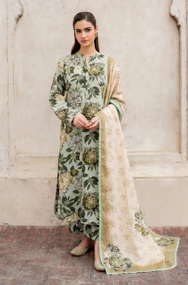 3PC Unstitched Printed Khaddar Shirt with Printed Khaddar Dupatta and Same Printed Trouser - RC 1514