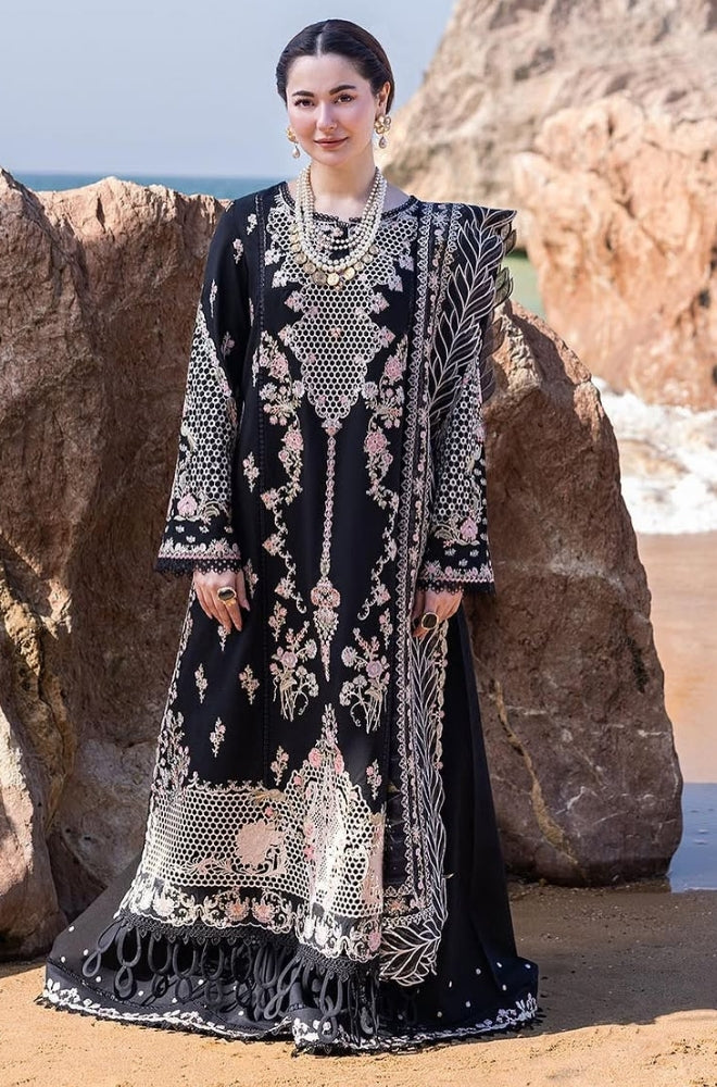 Qalamkaar - 3PC Unstitched Lawn Heavy Embroidered Shirt with Print Embroidered Slub Net Dupatta - RC 1020