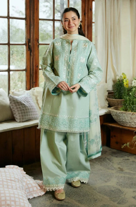 3PC Unstiched Lawn Embroidered Shirt with Slub Net Dupatta - RC 1010