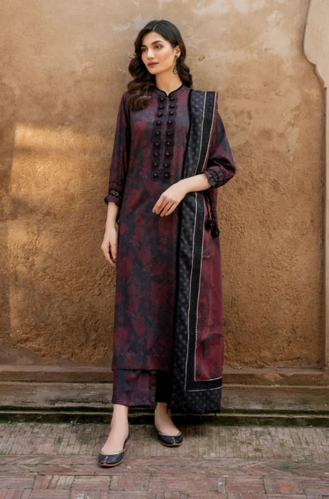 Baroque - 3PC Unstitched Printed Karandi Shirt with Printed Karandi Dupatta and Same Printed Trouser - RC 1116