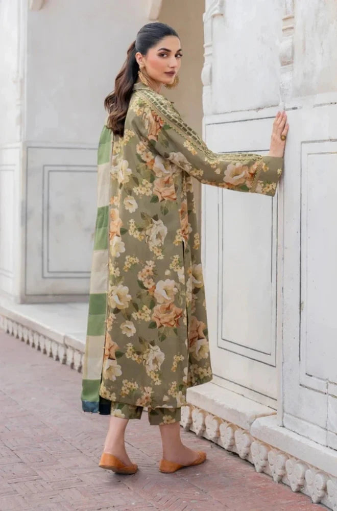 3PC Unstitched Printed Khaddar Shirt with Printed Khaddar Dupatta and Same Printed Trouser - RC 1517