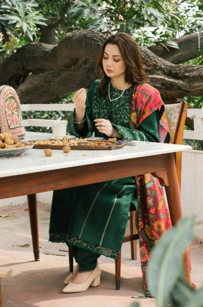 Zara Shah Jahan - 3PC Unstitched Dhanak Embroidered Shirt with Printed Shawl and Trouser - RC 1117