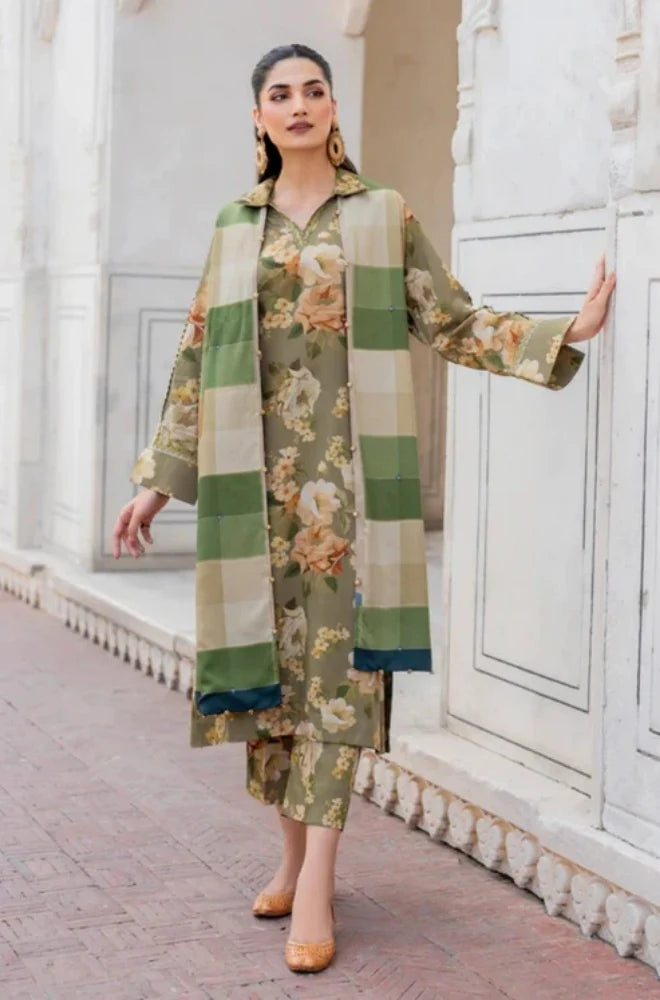 3PC Unstitched Printed Khaddar Shirt with Printed Khaddar Dupatta and Same Printed Trouser - RC 1517