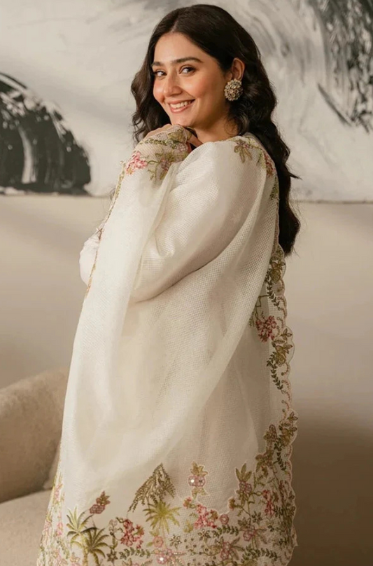 3PC Unstitched Lawn Sequence Embroidered Shirt with Sequence Embroidered Khaddi Net Dupatta - RC 1005