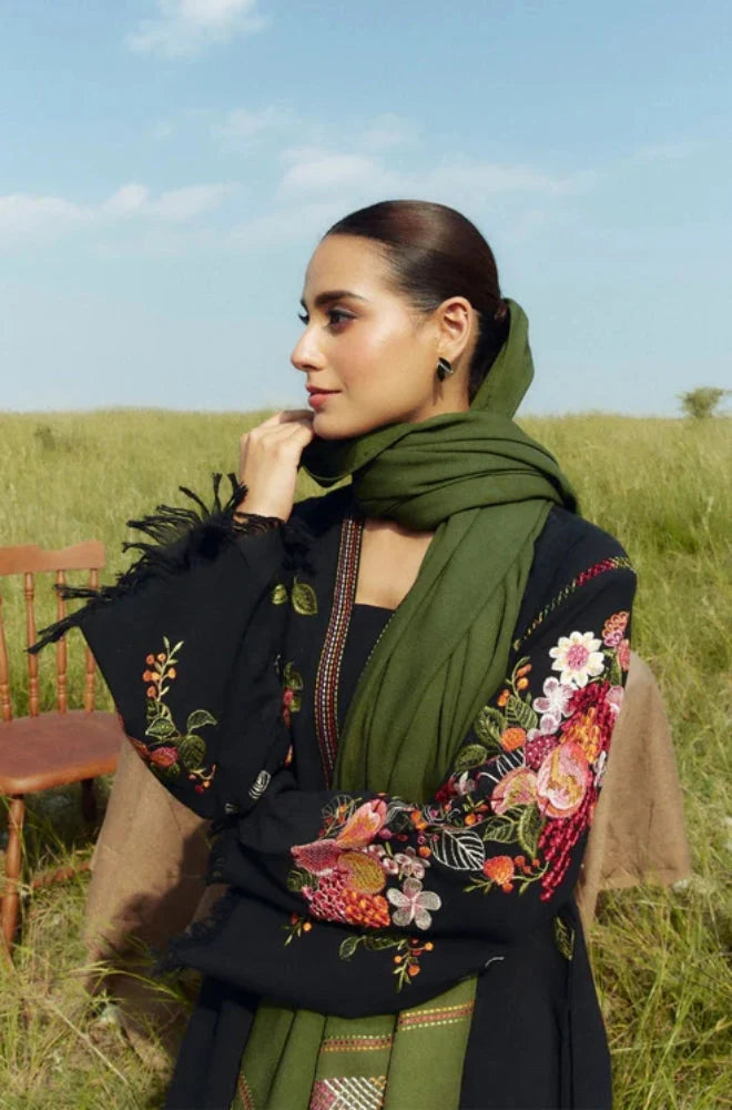 Zara Shah Jahan - 3PC Unstitched Dhanak Embroidered Shirt with Printed Shawl and Trouser - RC 1121