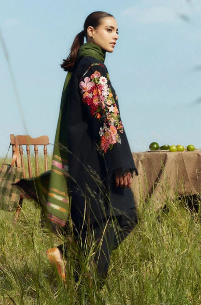Zara Shah Jahan - 3PC Unstitched Dhanak Embroidered Shirt with Printed Shawl and Trouser - RC 1121