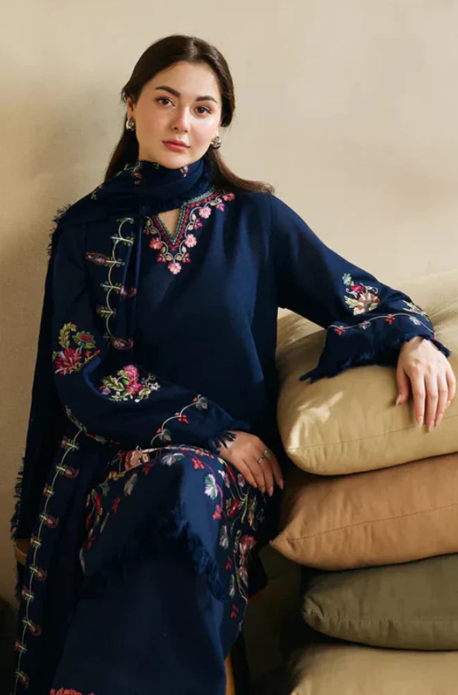 Zara Shah Jahan - 3PC Unstitched Dhanak Embroidered Shirt with Digital Printed Dhanak Shawl and Trouser - RC 1126