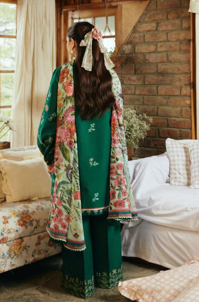 Zara Shah Jahan - 3PC Unstitched Dhanak Embroidered Shirt with embroided back and Printed Shawl and Trouser - RC 1127
