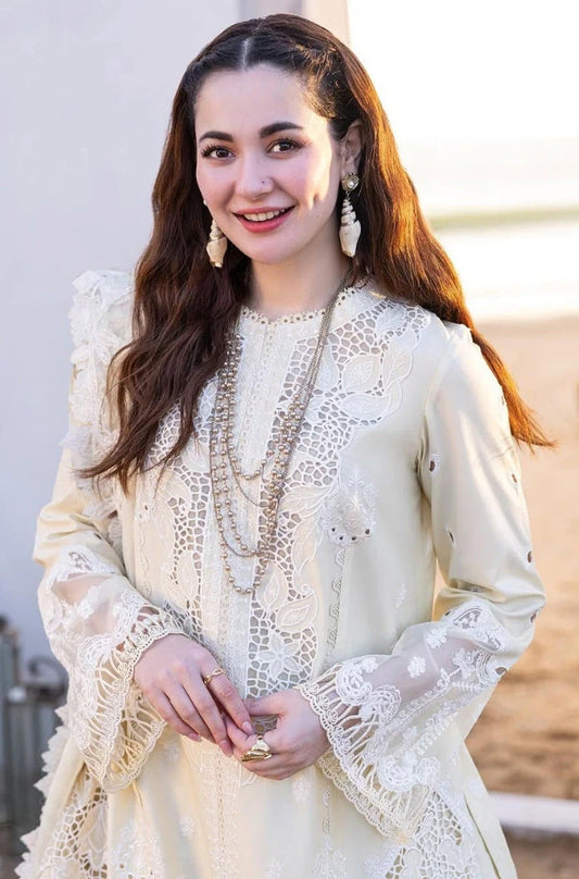 3PC Unstitched Lawn Chicken Kari Embroidered Shirt with Embroidered Slub Net Dupatta - RC 1006