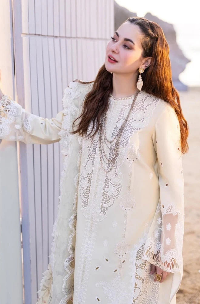 Qalamkaar - 3PC Unstitched Lawn Chicken Kari Embroidered Shirt with Embroidered Slub Net Dupatta - RC 1006