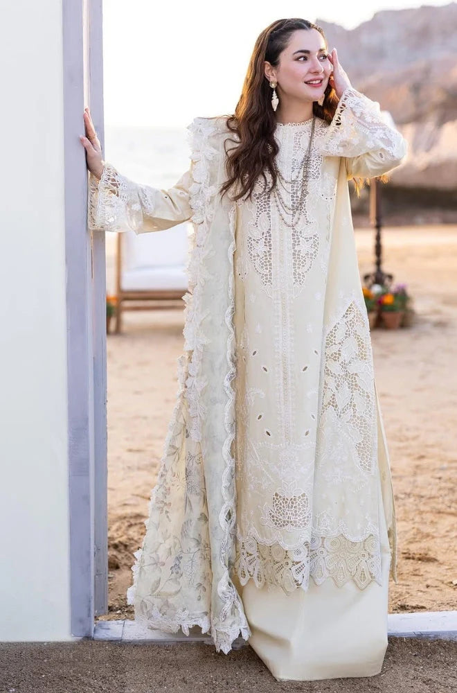Qalamkaar - 3PC Unstitched Lawn Chicken Kari Embroidered Shirt with Embroidered Slub Net Dupatta - RC 1006