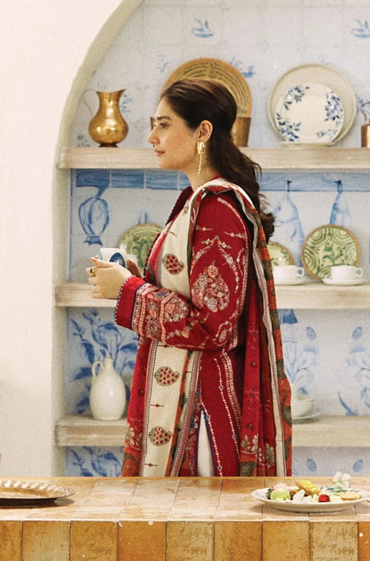 3PC Unstitched Lawn Embroidered Shirt with Digital Printed Slub Net Dupatta and Embroidered Trousers - RC 1030