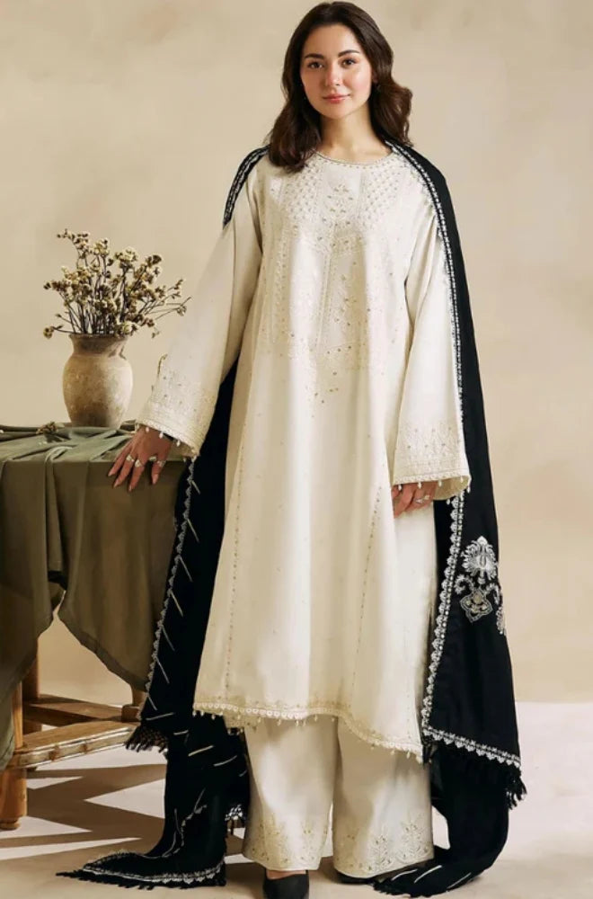 Zara Shah Jahan - 3PC Unstitched Dhanak Sequence Embroidered Shirt with Dhanak Embroidered Dupatta and Trousers - RC 1132