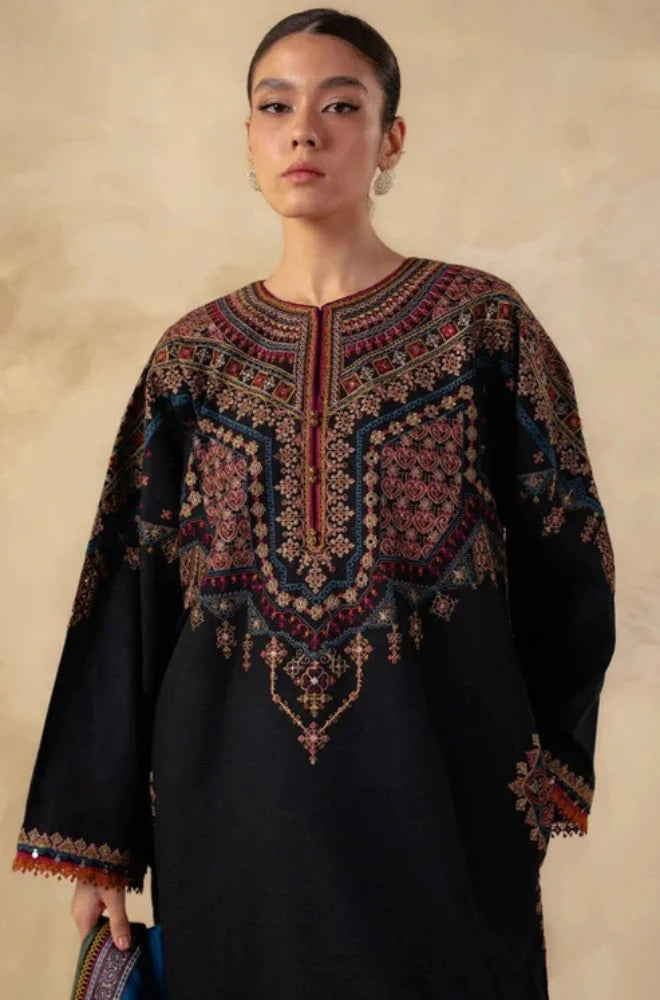 Zara Shah Jahan - 3PC Unstitched Dhanak Embroidered Shirt with Printed Shawl and Trouser - RC 1134