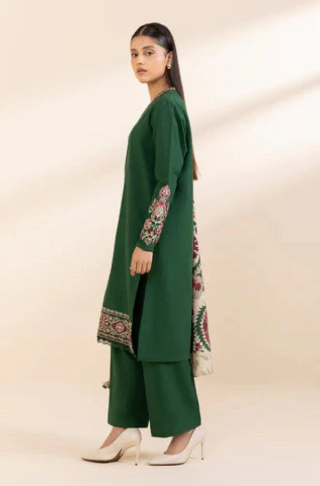 Sapphire - 3PC Unstitched Khaddar Embroidered Front with Digital Printed Shawl and Plain Trouser - RC 1136