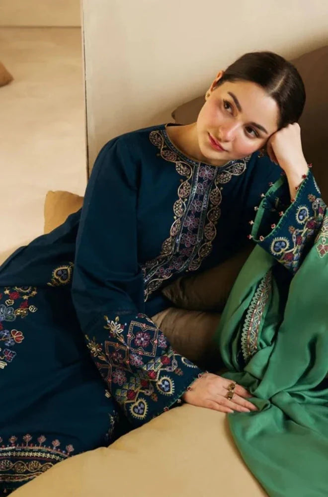 Zara Shah Jahan - 3PC Unstitched Dhanak Embroidered Shirt with Embroidered Dhanak Shawl and Trouser - RC 1137