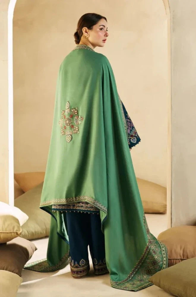 Zara Shah Jahan - 3PC Unstitched Dhanak Embroidered Shirt with Embroidered Dhanak Shawl and Trouser - RC 1137