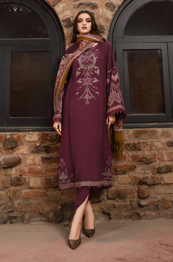 Maria B - 3PC Unstitched Dhanak Embroidered Shirt with Printed Shawl and Trouser - RC 1138