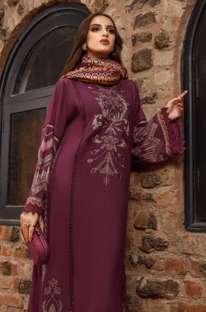 Maria B - 3PC Unstitched Dhanak Embroidered Shirt with Printed Shawl and Trouser - RC 1138