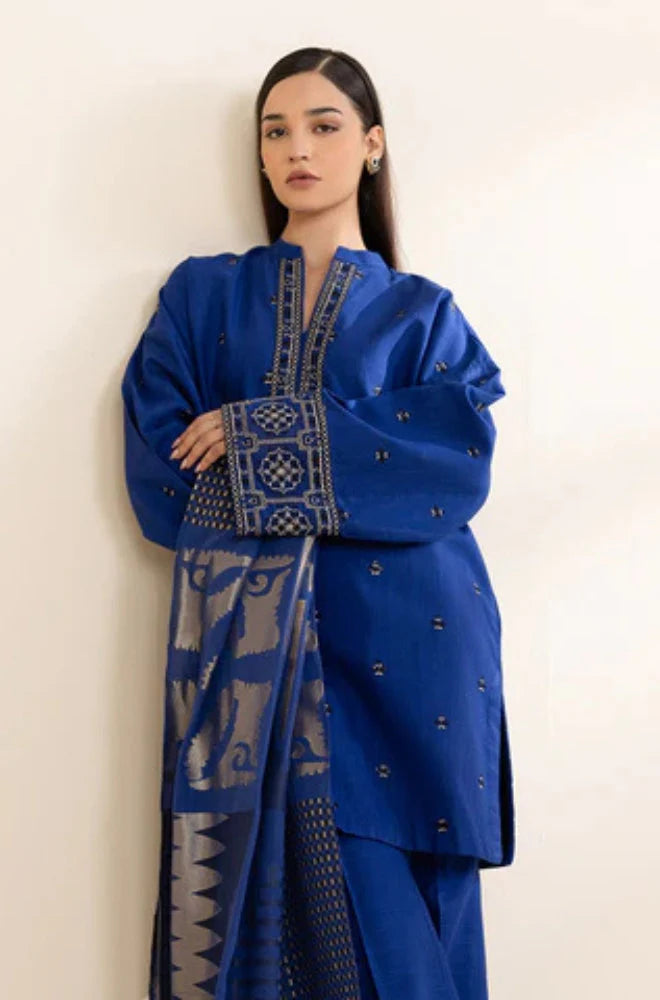 Sapphire - 3PC Unstitched Khaddar Embroidered Front with Digital Printed Shawl and Trouser - RC 1139