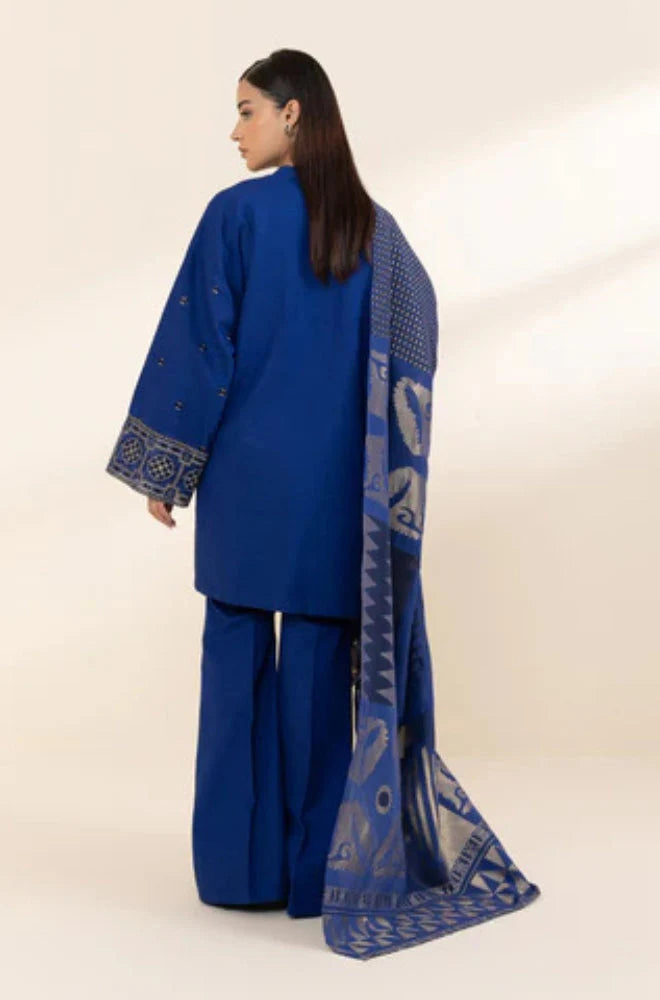Sapphire - 3PC Unstitched Khaddar Embroidered Front with Digital Printed Shawl and Trouser - RC 1139