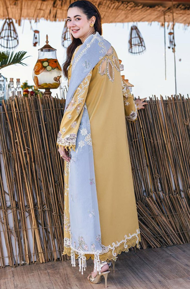 Qalamkaar - 3PC Unstitched Lawn Chicken Kari Embroidered Shirt with Embroidered Slub Net Dupatta - RC 1028