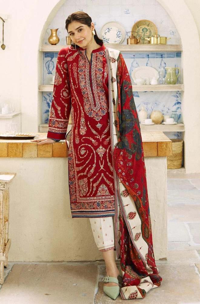 Zara Shah Jahan - 3PC Unstitched Lawn Embroidered Shirt with Digital Printed Slub Net Dupatta and Embroidered Trousers - RC 1030