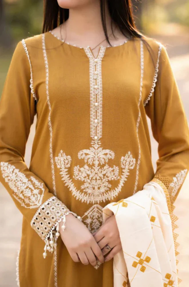 Libaas - 3PC Unstitched Dhanak Embroidered Shirt with Dhanak Embroidered Dupatta - RC 1104