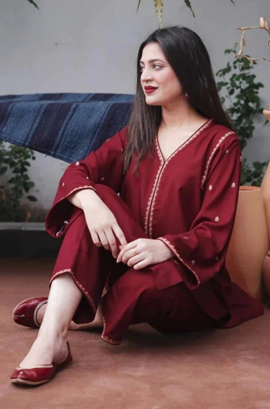 3PC Unstitched Dhanak Embroidered Shirt with Dhanak Embroidered Dupatta and Trouser - RC 1140