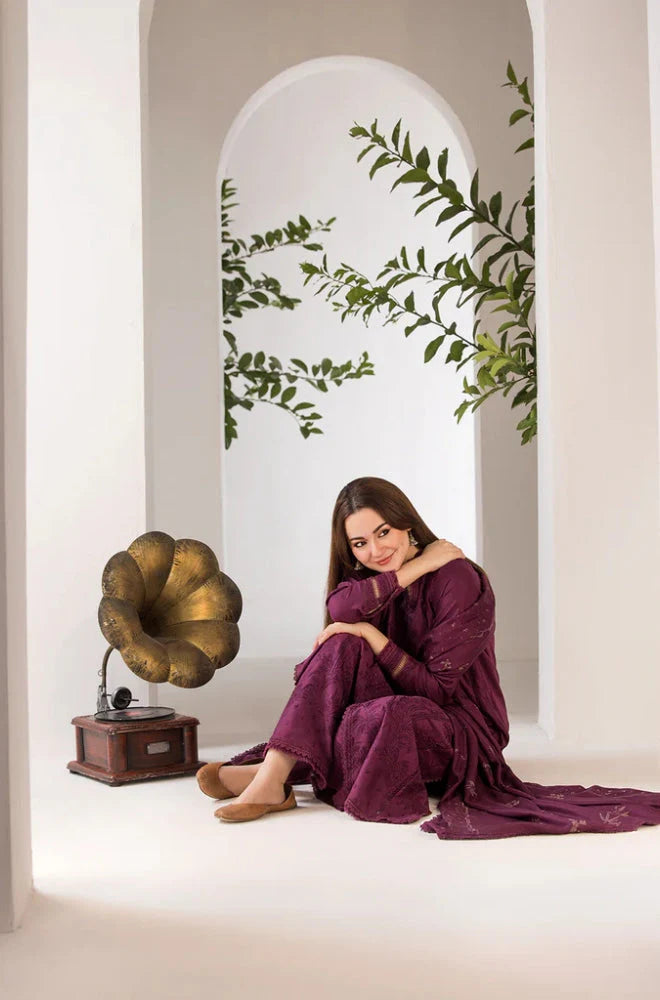 Sobia Nazir - 3PC Unstitched Dhanak Embroidered Shirt with Embroidered Dhanak Shawl - RC 1142