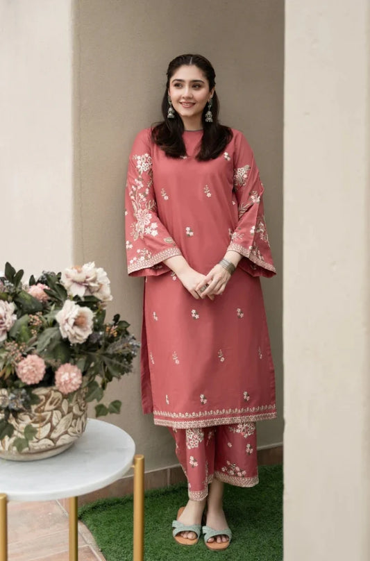 2PC Unstitched dhanak Embroidered Shirt with Dhanak Embroidered Trousers - RC 1144