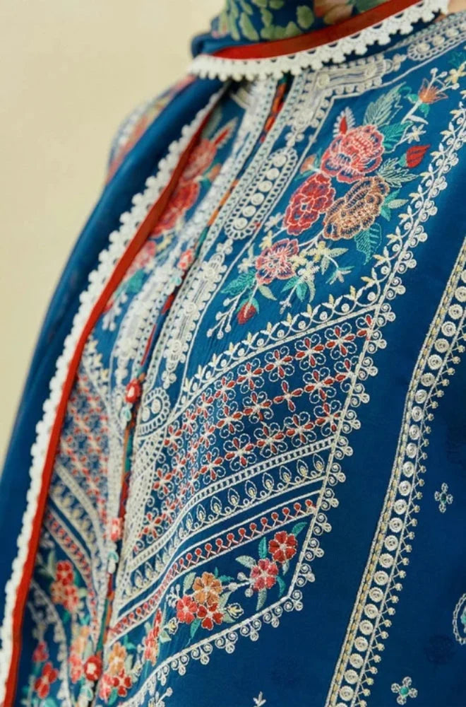 Zara Shah Jahan - 3PC Unstitched Dhanak Embroidered Shirt with Digital Printed Shawl and Embroidered Trousers - RC 1147