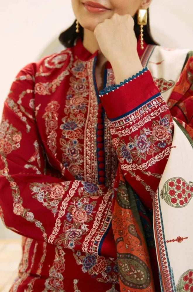 Zara Shah Jahan - 3PC Unstitched Dhanak Embroidered Shirt with Digital Printed shawl and Embroidered Trouser - RC 1148
