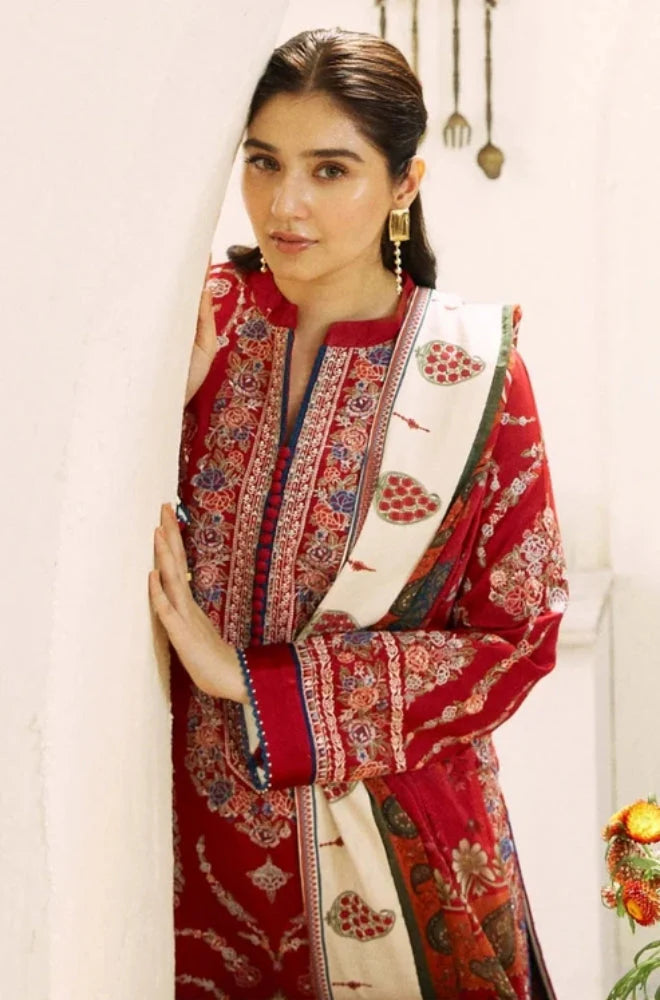 Zara Shah Jahan - 3PC Unstitched Dhanak Embroidered Shirt with Digital Printed shawl and Embroidered Trouser - RC 1148