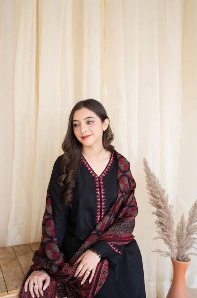 3PC Unstitched Dhanak Embroidered Shirt with Dhanak Shawl and Trouser - RC 1141