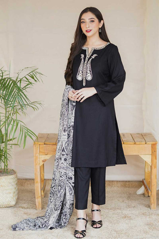 3PC Dhanak Embroidered Shirt with Dhanak Printed Shawl and Trouser - RC 1105