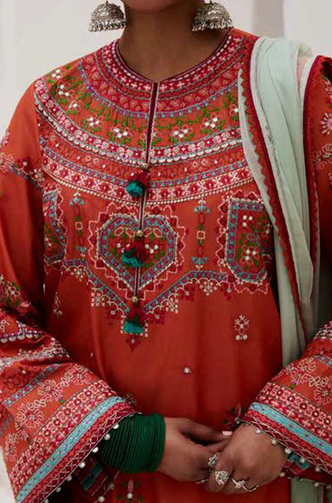 Zara Shah Jahan - 3PC Unstitched Dhanak Embroidered Shirt with Digital Printed shawl and Embroidered Trouser - RC 1152