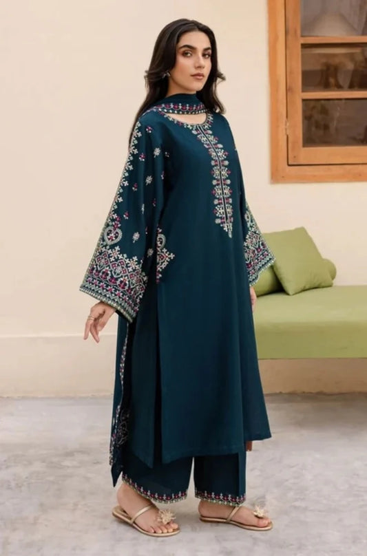 Lawn 3PC Unstitched Embroidered Shirt with Chiffon Dupatta - RS 1025