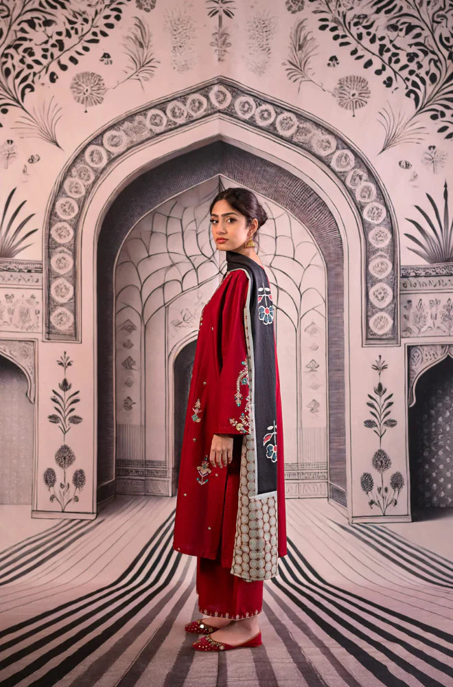 Urge- 3PC Unstitched Dhanak Embroidered Shirt with Digital Printed shawl and Embroidered Trouser - RC 1153