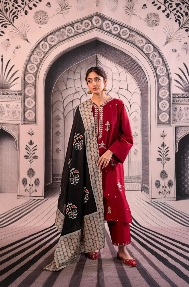 Urge- 3PC Unstitched Dhanak Embroidered Shirt with Digital Printed shawl and Embroidered Trouser - RC 1153