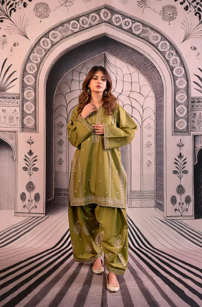 Urge- 3PC Unstitched Dhanak Embroidered Shirt with Digital Printed shawl and Embroidered Trouser - RC 1154